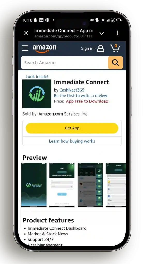 Immeediate connect Amazon App